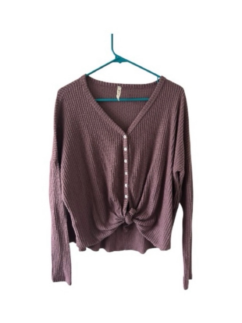 MTS Waffle Knit Tie Front Long Sleeve Top Size Small